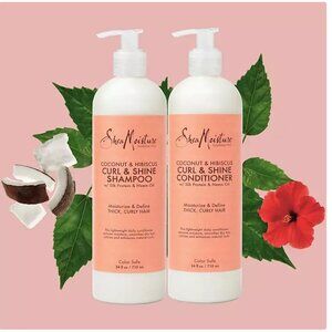 Shea Moisture Coconut & Hibiscus Shampoo & Conditioner, 24 floz., 2pk Sealed Box